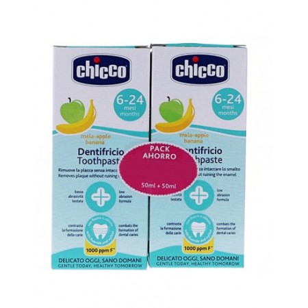 PASTA DENTAL INFANTIL CHICCO PACK AHORRO 50ML + 50 ML SABOR PLATANO/MANZANA
