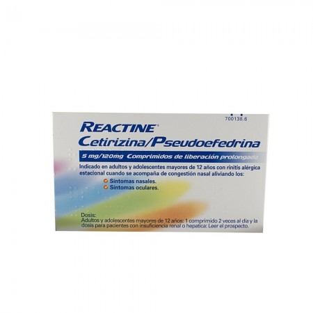 REACTINE CETIRIZINA/PSEUDOEFEDRINA 5/120 MG 14 COMPRIMIDOS LIBERACION PROLONGADA