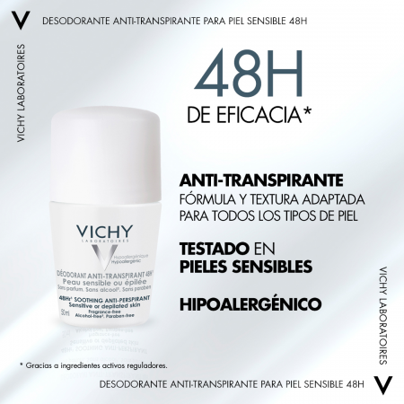 VICHY DESODORANTE 48H ANTI-TRANSPIRALTE CALMANTE PIEL SENSIBLE ROLL-ON 50ML