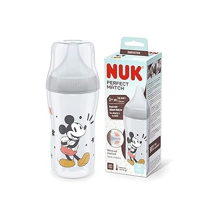 BIBERON PP SILICONA NUK PERFECT MATCH FLUJO M 260 ML MICKEY COLOR GRIS
