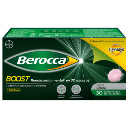 BEROCCA BOOST CON GUARANA 30 COMPRIMIDOS EFERVESCENTES SABOR CEREZA