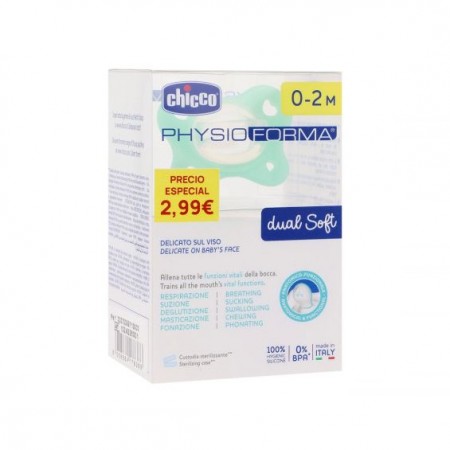 CHICCO CHUPETE SILICONA PHYSIOFORMA DUAL SOFT 0-2 MESES VERDE CON CAJA