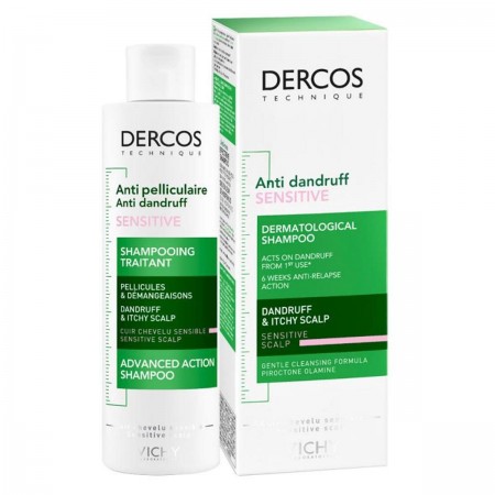 Presentación en envase de 200 ml y caja oficial de Vichy Dercos Champú Anticaspa Piel Sensible Sin Sulfatos