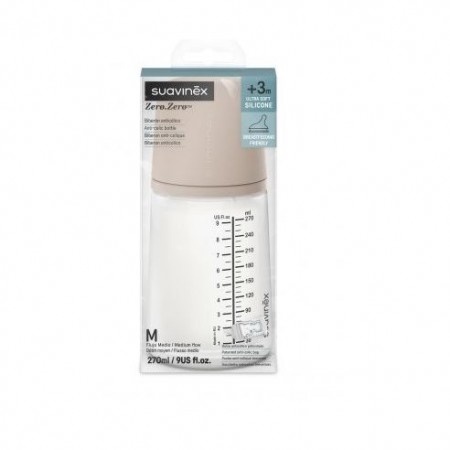 BIBERON SUAVINEX ZERO ZERO FLUJO MEDIO 270 ML +3 COLOR FAIR