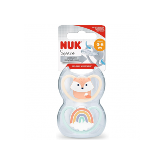 NUK CHUPETE SILICONA SPACE 0 - 6 MESES 2 UNIDADES ZORRO ROSA