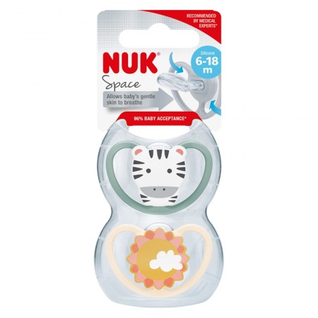 NUK  CHUPETE SILICONA SPACE (ANIMALES) 18 - 36 MESES 2 U