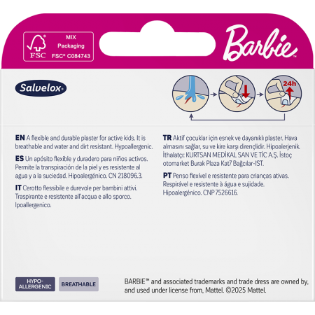 SALVELOX APOSITOS ADHESIVO BARBIE WATER RESISTANT 14 TIRITAS SURTIDAS