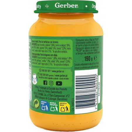 GERBER ORGANIC HORTALIZAS CON TERNERA TARRITO 190 G