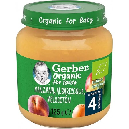 GERBER ORGANIC MANZANA MELOCOTON ALBARICOQUE TARRITO 125 G