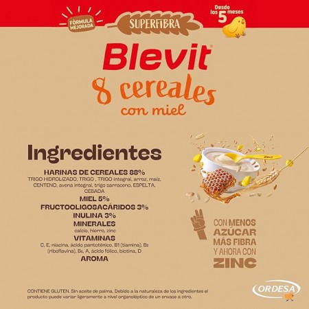 BLEVIT SUPER FIBRA 8 CEREALES MIEL 500GR
