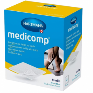 MEDICOMP COMPRESAS APOSITO ESTERIL SIN TEJER 10X10 CM 50 UNIDADES