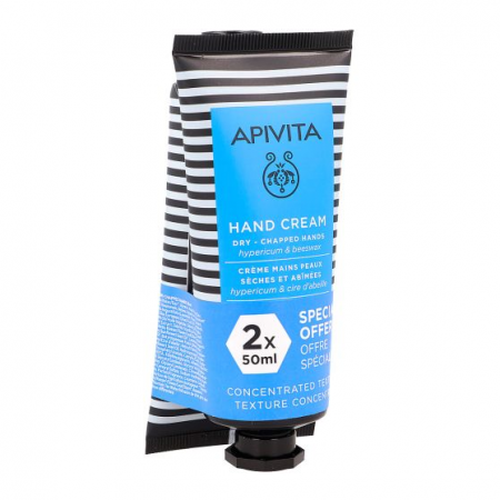 APIVITA DUPLO CREMA DE MANOS SECAS Y AGRIETADAS CONCENTRADA DE HIPERICO Y CERA DE ABEJA 2X50ML