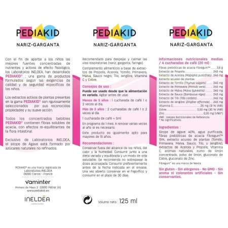 PEDIAKID MOQUITOS NARIZ GARGANTA SABOR LIMON Y MIEL JARABE 125ML