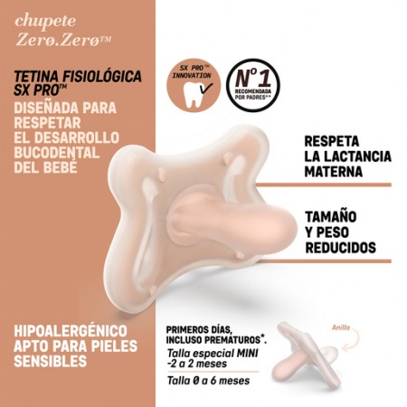 SUAVINEX ZERO ZERO CHUPETE SILICONA FISIOLOGICO SX PRO  0 - 6 MESES 1 UNIDAD CARAMEL