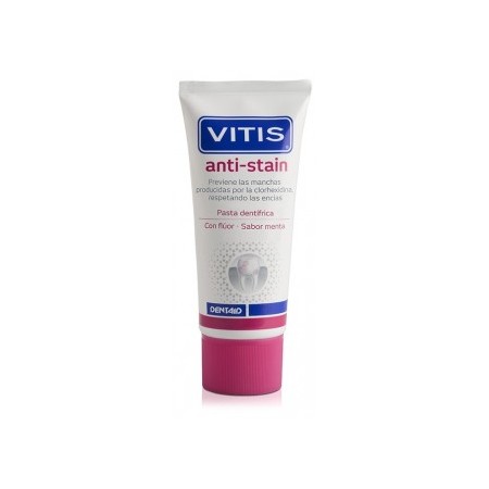 VITIS ANTI-STAIN TRATA MANCHAS CLORHEXIDINA PASTA DENTIFRICA CON FLUOR SABOR MENTA 50ML