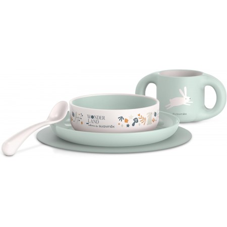 SUAVINEX VAJILLA INFANTIL VERDE Y BEIGE 5 PIEZAS +6 MESES