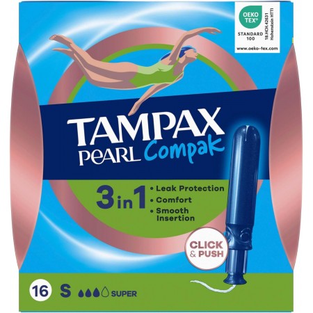 TAMPAX COMPAK PEARL TAMPON 100% ALGODON SUPER 16 TAMPONES