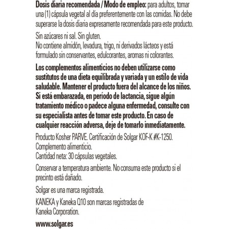 SOLGAR COENZIMA COQ10 200 MG 30 CAPSULAS