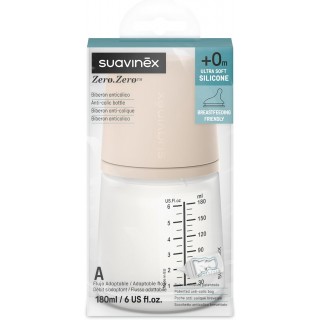 SUAVINEX BIBERON ANTICOLICO TETINA DE SILICONA FLUJO ADAPTABLE +0 MESES 180 ML COLOR LIGHT SAND