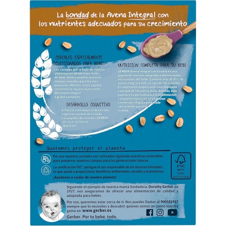 GERBER CEREALES AVENA INTEGRAL CON CIRUELA 250 G
