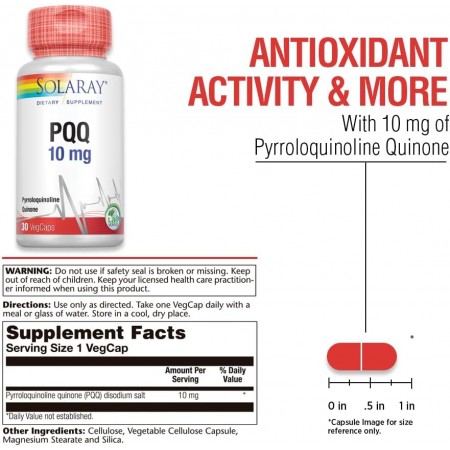 SOLARAY PQQ PIROLOQUINOLINA QUINONA 10 MG 30 CÁPSULAS VEGETALES