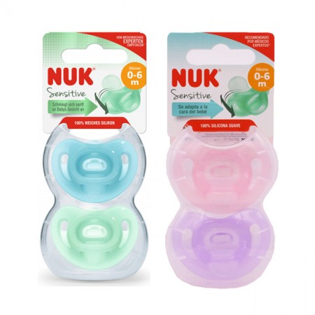 NUK SENSITIVE DUO CHUPETES DE SILICONA DE 0 - 6 MESES 2 CHUPETES