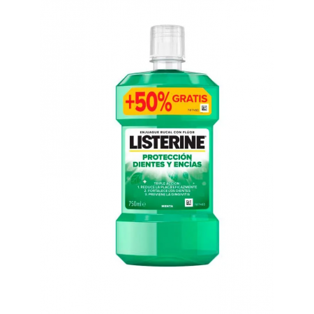 LISTERINE PROTECCION DIENTES Y ENCIAS SABOR MENTA +50% GRATIS ENJUAGUE BUCAL 750 ML