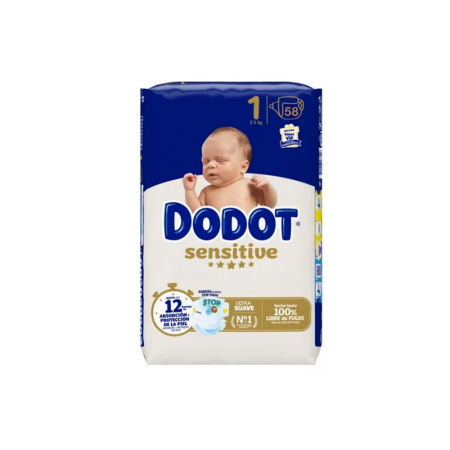 DODOT SENSITIVE PAÑAL INFANTIL TALLA 1 2-5 KG 58 UNIDADES