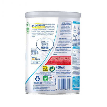 NAN EXPERT PRO SIN LACTOSA 400 G BOTE (ANTIGUA AL-110)