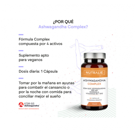 NUTRALIE ASHWAGANDHA COMPLEX CON RHODIOLA Y VITAMINA B6&B12 60 CAPSULAS