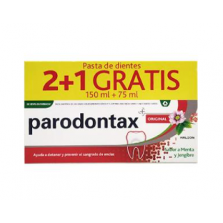 PARODONTAX ORIGINAL PACK 2+1 PASTA DENTAL SABOR MENTA Y JENGIBRE 150ML + 75 ML GRATIS