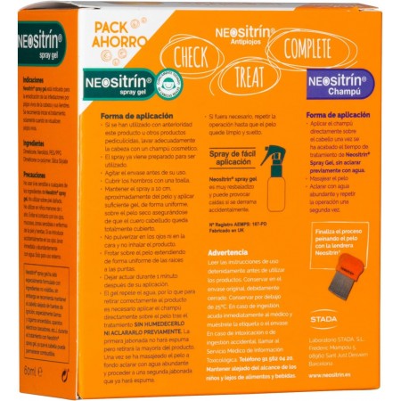 NEOSITRIN PACK ELIMINA SPRAY GEL 60ML + PROTECT ACONDICIONADOR 100ML + REGALO CHAMPÚ 100 ML Y LENDRERA