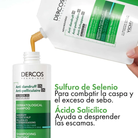 DERCOS CHAMPU ANTICASPA DS CABELLO NORMAL-GRASO ECO RECARGA 390 ML
