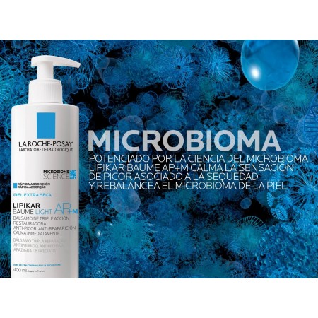Acción de la ciencia del microbioma en la fórmula relipidante de Lipikar Baume AP+M ligera