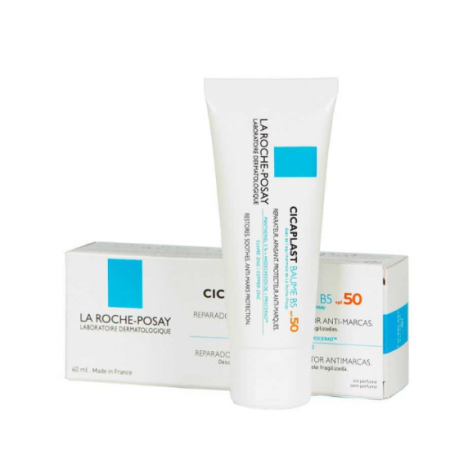 Presentación en tubo de 40 ml y caja de La Roche-Posay Cicaplast Baume B5+ SPF50