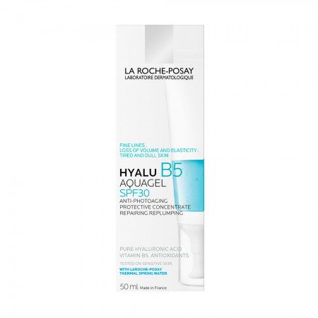 Empaque y presentación oficial en caja de La Roche-Posay Hyalu B5 Aquagel SPF30 de 40 ml
