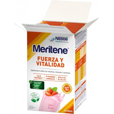 MERITENE FUERZA Y VITALIDAD BATIDOS SABOR FRESA 15 SOBRES 450G