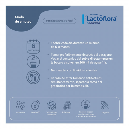 LACTOFLORA IBSOLUCION PROBIOTICOS + VITAMINA D3 SABOR FRAMBUESA 28 SOBRES