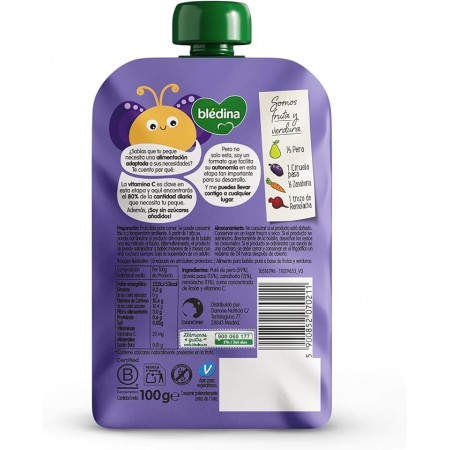 DANONE BLEDINA POUCH PERA, CIRUELA PASA, ZANAHORIA Y REMOLACHA 100 G