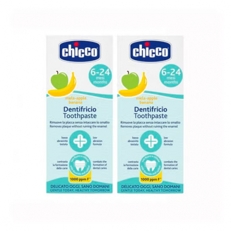 PASTA DENTAL INFANTIL CHICCO PACK AHORRO 50ML + 50 ML SABOR PLATANO/MANZANA