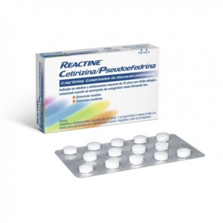 REACTINE CETIRIZINA/PSEUDOEFEDRINA 5/120 MG 14 COMPRIMIDOS LIBERACION PROLONGADA