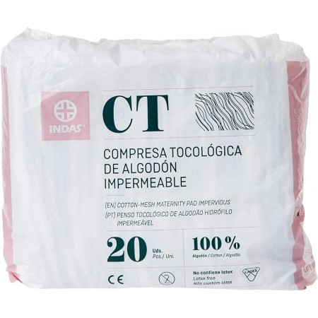 INDAS COMPRESAS TOCOLOGICAS MATERNITY DE ALGODON 20 COMPRESAS