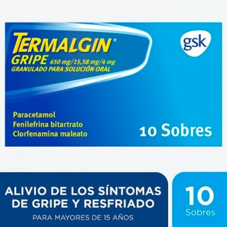 TERMALGIN GRIPE 650/4/10 MG 10 SOBRES GRANULADO SOLUCION ORAL