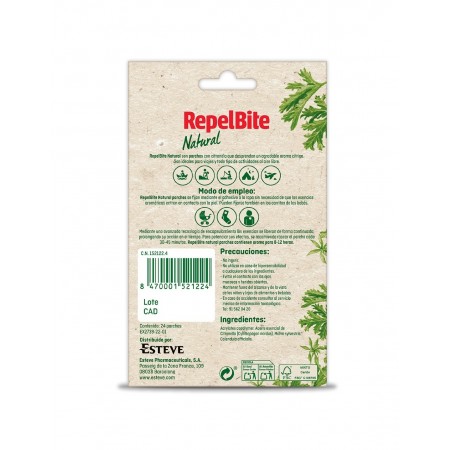 REPELBITE NATURAL PARCHES REPELENTE INSECTOS DE CITRONELA ADHESIVO 24 PARCHES