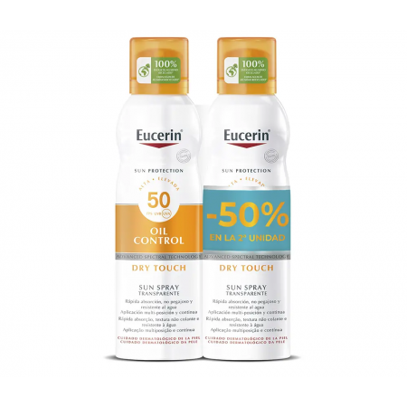 EUCERIN SUN DUPLO OIL CONTROL SPF50 CORPORAL TOQUE SECO SPRAY TRANSPARENTE 2 X 200ML