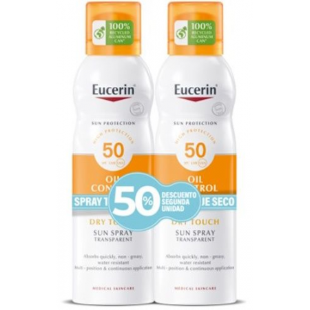 EUCERIN SUN DUPLO OIL CONTROL SPF50 CORPORAL TOQUE SECO SPRAY TRANSPARENTE 2 X 200ML