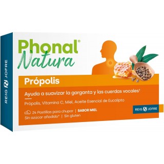 PHONAL NATURA PROPOLIS SUAVIZA GARGANTA Y CUERDAS VOCALES 24 PASTILLAS SABOR MIEL