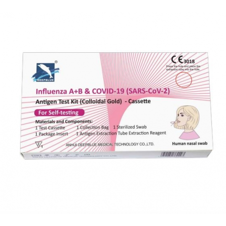TEST NASAL DUO AUTODIAGNOSTICO ANTIGENOS DE COVID SARS-COV-2 + GRIPE A/B DEEPBLUE
