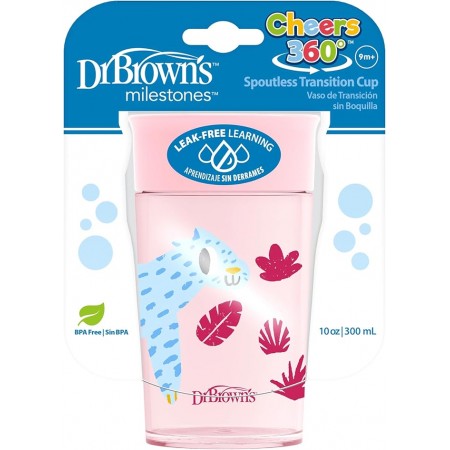 DR BROWN´S VASO CHEERS 360º +9MESES SIN BOQUILLA ROSA 300 ML