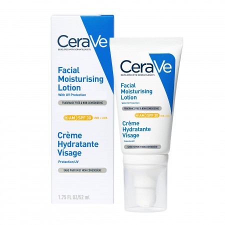 Crema hidratante facial CeraVe con protección solar SPF 30 para piel normal a seca